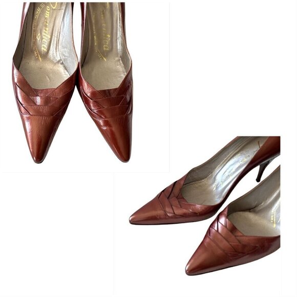 Vintage Pointed Toe  Pumps in Pearlized leather, Rust, Size 39EU - Picture 11 of 16